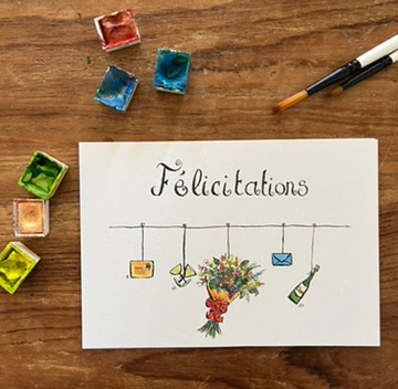 [4104] CARTE POSTALE FELICITATIONS BOUQUET