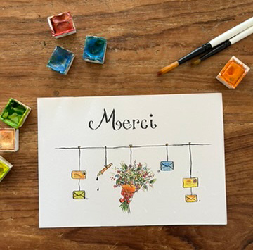 [3916] CARTE POSTALE MERCI AVEC UN BOUQUET