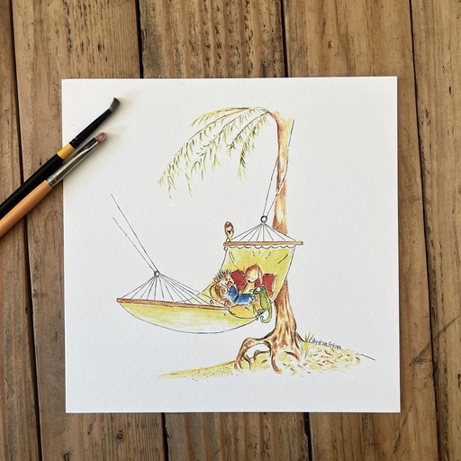 [5712] PETITE AFFICHE LECTURE SOUS LE FILAO