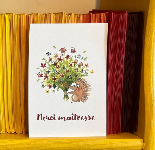 [6337] CARTE POSTALE - MERCI MAITRESSE BOUQUET