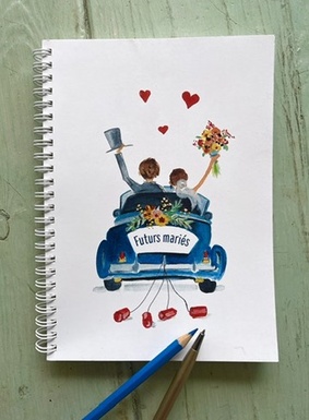 CARNET DE NOTES - LES FUTURS MARIES EN VOITURE BLEUE