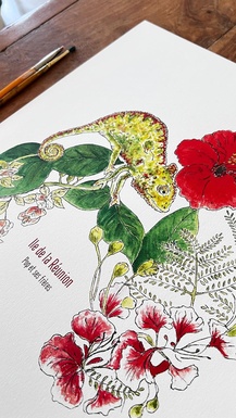 AFFICHE LE CAMELEON ET LES FLEURS